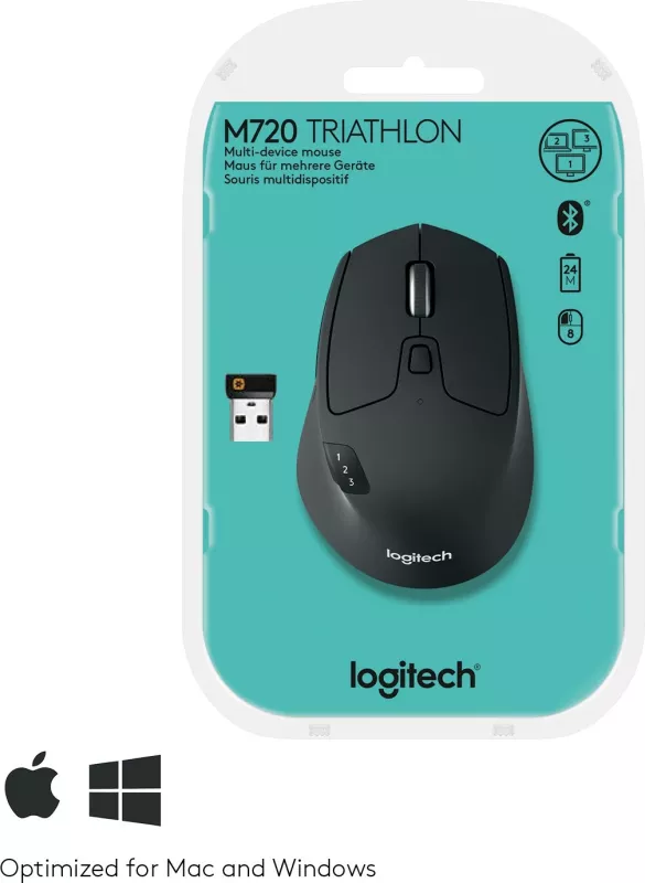 Maus Logitech M720 Triathlon, Djathtas, Optik, RF Wireless + Bluetooth, 1000 DPI, Zi, Bardhë