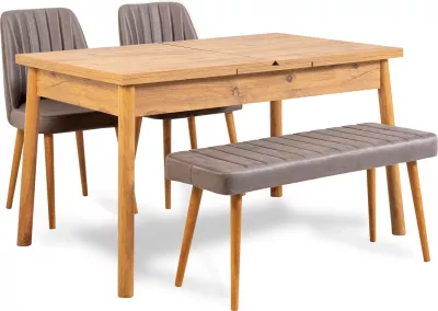 Set tavolinë me karrige për ngrënie, zgjatës, 4 pjesë, Skye Decor, ngjyrë pishë Atlantike, Soho gri