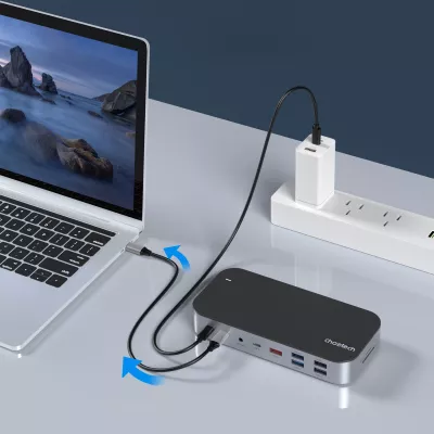 Kasë Choetech HUB-M52, USB-C, HDMI, VGA, DP, SD, RJ45, Gri