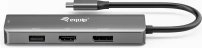 Adapter USB-C Equip 133485, HDMI/DisplayPort/VGA/USB, 4K, i zi/argjendtë
