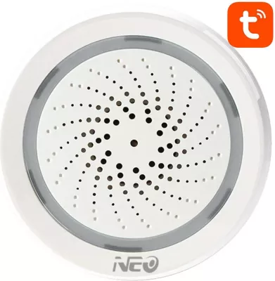 Sirenë alarmi smart Neo NAS-AB02WT me sensor temperature e lagështie, WiFi, e bardhë
