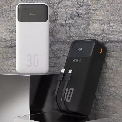 Powerbank Dudao K15MAX, 30000mAh, 22.5W, me kabllo të integruara, Bardhë