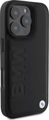 Mbështjellës BMW Leather Hot Stamp për iPhone 16 Pro Max, i zi