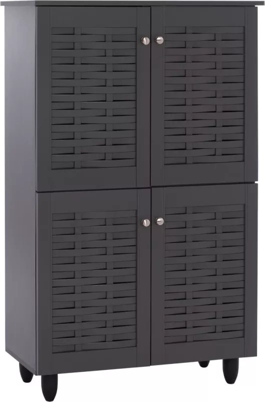 Kabinet këpucësh KABIRA, FH2210.10, 4 dyer, melaminë, ngjyrë gri e errët, 77x34x123H cm