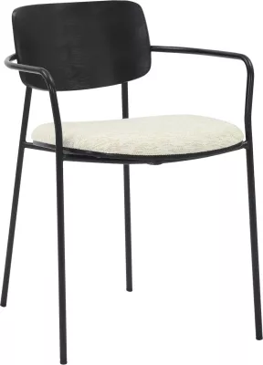 Karrige për ngrënie VIKKI FH9980.02 metal & dru në pëlhurë e zezë-krem, 54x54x75.5H cm, set prej 2 copë