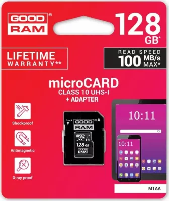 Kartë memorie GoodRam microSDXC 128 GB Class 10 UHS-I/U1, me adapter (M1AA-1280R12)