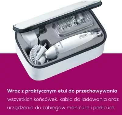 Set manikyr/pedikyr Beurer MP62, i bardhë me 10 maja dhe etui