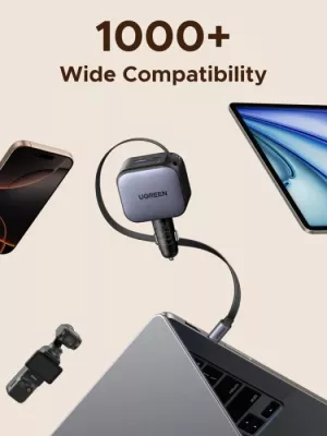 Karikues veture UGREEN Nexode 55909B 90W me kabllo USB-C të integruar retraktabile, Space Gray