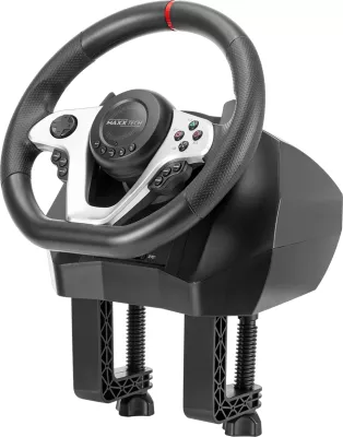 Timoni racing MAXX TECH PR279, rrotullim 270°/900°, kompatibil me PC/PS4/Xbox/Nintendo Switch, me set 2 pedale, i zi/argjendtë