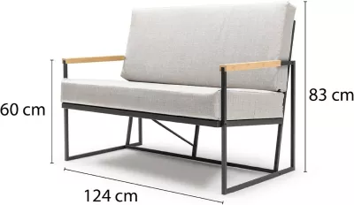 Divan kopshti dy vendësh, Skye Decor, krahë druri, bezhë/zi, 124x83x60cm