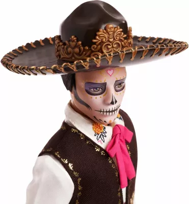 Kukull koleksionuese Ken Mattel Signature Dia De Muertos 2025 JBJ06 me aksesorë, certifikatë autenticiteti dhe stand