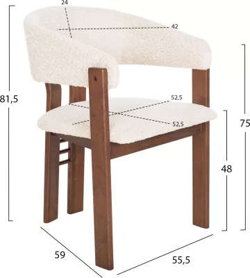 Karrige për ngrënie ZARRA FH9970.03, dru gome, ngjyrë arre, pëlhurë boucle ecru, 55,5x59x81,5H cm, set prej 2 copash