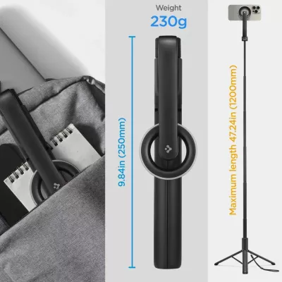 Selfie stick Spigen S580W me MagSafe, Bluetooth, tripod, e zezë