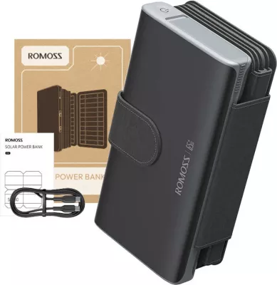 Powerbank Romoss SPB30-171-2133H, 30000mAh, 65W, me panele diellore, e zezë