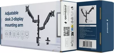 Krah monitori i rregullueshëm GEMBIRD MA-DA2P-02 për 2 monitorë, 17-32", i zi