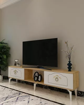 Komodinë TV Skye Decor, ngjyrë lis safir, e bardhë