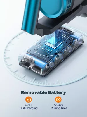 Fshesë me korent pa kabllo Honiture/Buture VC60 450W, 38000Pa, OLED, 1.5L, HEPA, deri 55min, set me aksesorë, blu/turkeze