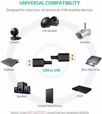 Kabllo USB 3.0 UGREEN USB-A mashkull-në-mashkull 1 m, e zezë, Polybag