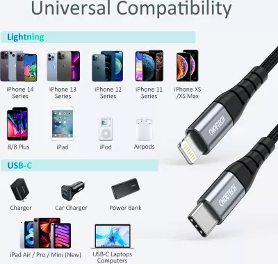 Kabllo Choetech IP0039 USB-C në Lightning, 1.2m, e zezë