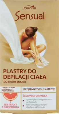 Pllastra për depilim trupit për femra Joanna Sensual lëkurë e thatë ekstrakt grejpfruti 12 copë + vaj ulliri 10ml