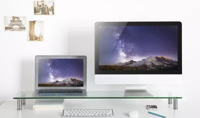 Mbajtëse monitori Gembird MS-TABLE-GL-01, xham, e madhe, e zezë