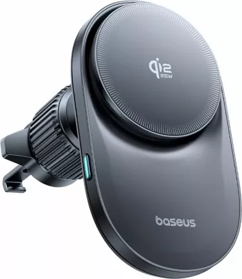 Mbajtës telefoni për veturë Baseus PrimeTrip VC2 Pro, magnetik, montim në grilë ventilimi, karikim wireless Qi2.2 25W, ventilator ftohës, USB-C, i zi, me kabllo USB-C→USB-C