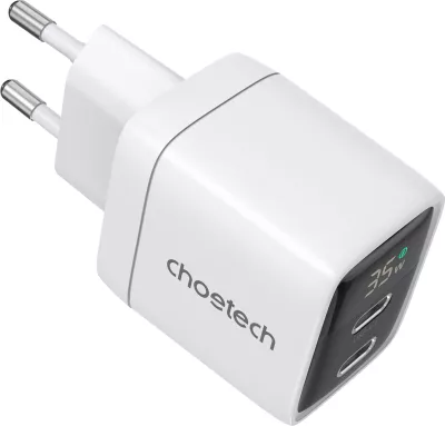 Karikues muri Choetech PD6051, 2x USB-C PD, 35W, me ekran, i bardhë