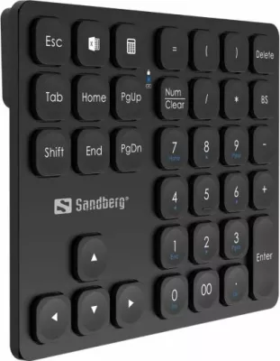 Tastierë numerike wireless Sandberg 630-09, 2.4GHz + Bluetooth, bateri e rikarikueshme, receiver USB-A, e zezë
