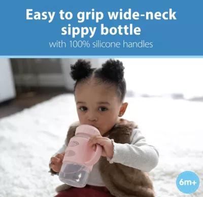 Shishe Dr. Brown’s Milestones, 270ml (9oz) – Grykë e Gjerë, Doreza Silikoni, 6m+, Rozë