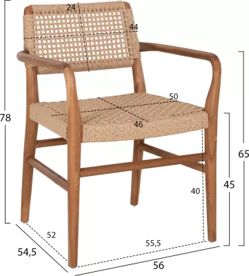 Karrige për ngrënie ROSCO FH6132 dru tik natyral, litar VIRO bezhë 56x54.5x78 cm