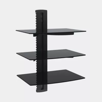 rafte murale prej xhami VONHAUS 3005031, 3 rafte 380 x 300 x 5 mm, mbajtje kabllosh, set 3 copë, zi