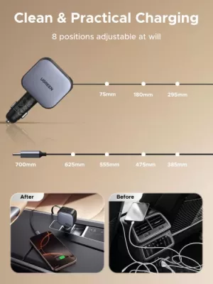 Karikues veture UGREEN Nexode 55909B 90W me kabllo USB-C të integruar retraktabile, Space Gray