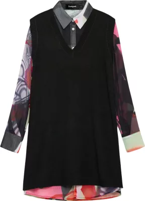 Fustan për femra Desigual VEST_MAMEN_LACROIX 26WWVW43, i zi [Madhësia: XS]