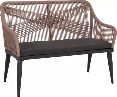 Divan për jashtë, 2 vende, alumin, ngjyrë antracit, litar Teslin bezhë, MYRTIA FH5550.12, 123x61x90cm