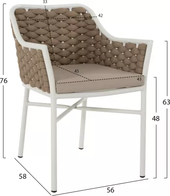 Karrige alumini FH5858.02 e bardhë me litar bezhë 56x58x76Hcm