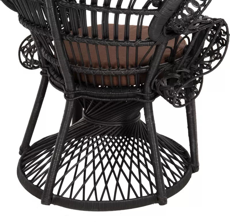 Karrige mbretërore palloi, FH9342.03, rattan, ngjyrë e zezë, jastëk kafe, 114x72x150H cm