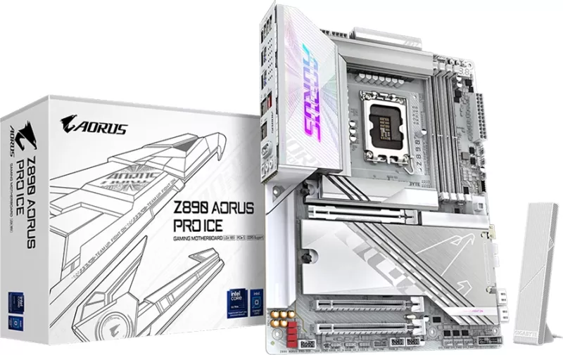Pllakë amë GIGABYTE Z890 AORUS PRO ICE, LGA1851, ATX, 4x DDR5, Wi‑Fi 7, e bardhë