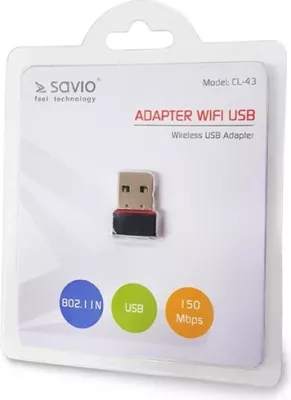 Kartë rrjeti pa tel SAVIO CL-43, WLAN 150 Mbit/s, e zezë