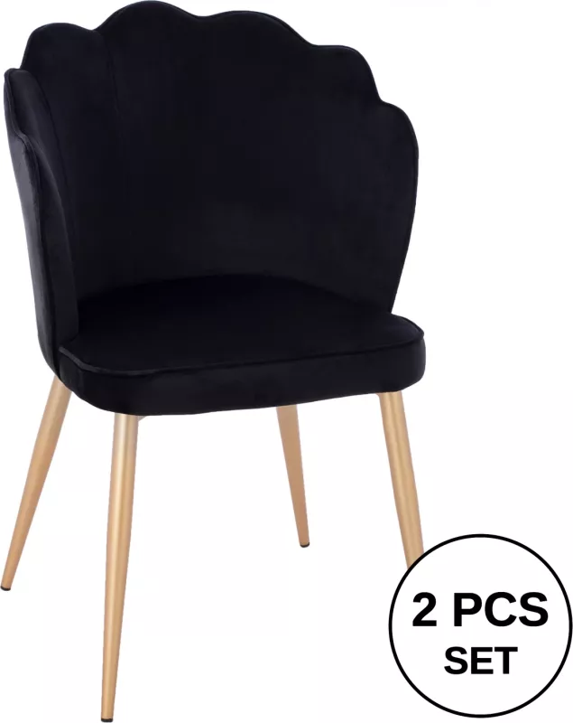 Karrige FH8737.04 kadife e zezë me kornizë metalike të artë 48x48x85 cm., set prej 2 copë