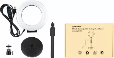 Llambë unazë LED Puluz PU391 me bazë të rregullueshme, 6.5W, tripod i vogël, e bardhë