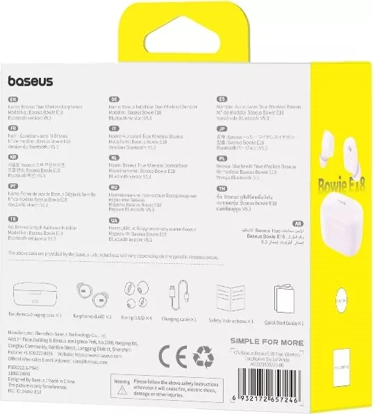Kufje Baseus Bowie E18, True Wireless Stereo, USB Type-C, Vjollcë