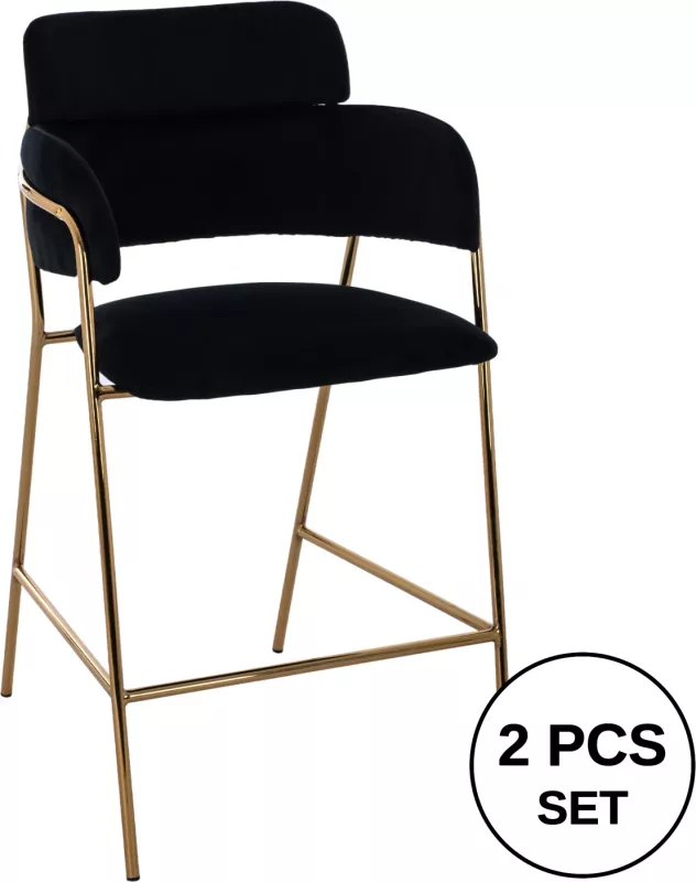 Karrige mesatare për bar, FH8735.04, kadife e zezë, kornizë e artë, 54x58x95 cm., set prej 2 copë