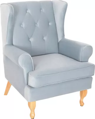 Bergere BRANDON, kadife baby blue, këmbë druri natyral, FH3073.31, 82,5x80x104 cm