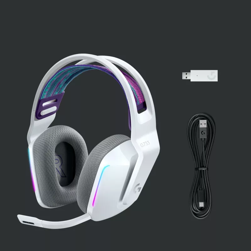 Kufje gaming Logitech G733 LIGHTSPEED, Wireless, RGB, të bardha