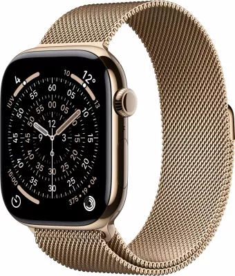 Smartwatch Apple Watch S11 Titan Gold Cellular 46mm, Milanaise Armband gold M/L
