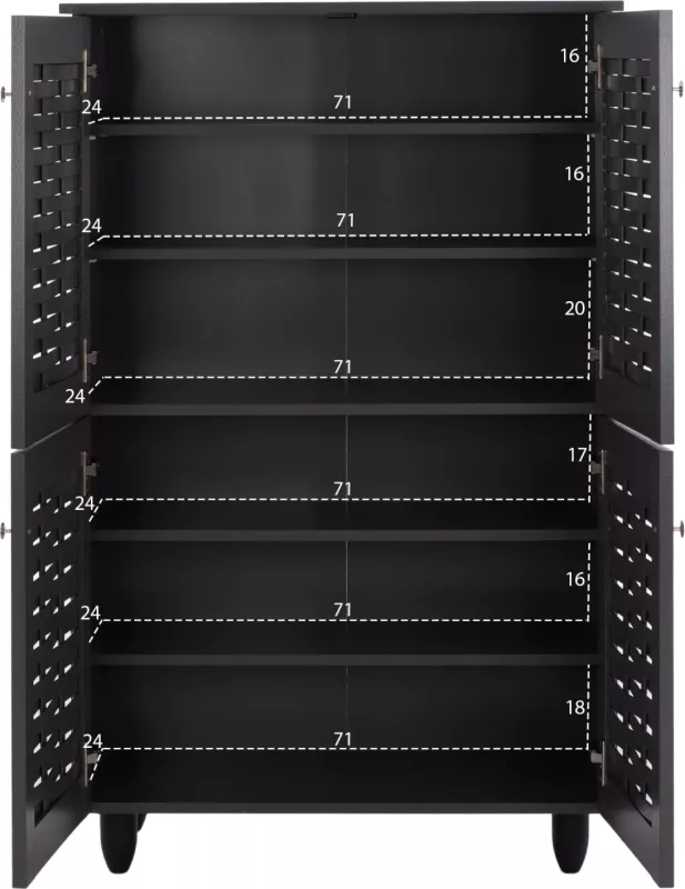 Kabinet këpucësh KABIRA, FH2210.10, 4 dyer, melaminë, ngjyrë gri e errët, 77x34x123H cm
