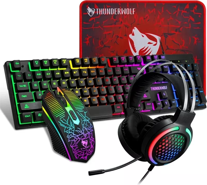Set gaming Extralink TF400, tastierë + maus + kufje + mauspad, LED