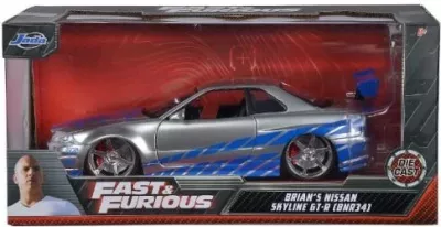 Lodër veture Dickie Fast & Furious 2002 Nissan Skyline 1:24, argjendtë