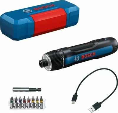 Kaçavidë pa kabllo Bosch GO 3.0 06019H2201, 3.6 V, 2 Ah, 5 Nm, USB-C, me 8 bita + kasë, e zezë/blu