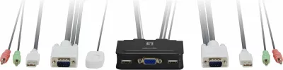 Switch LevelOne KVM-0223, 2-Port USB VGA, mbështetje audio, 2048 x 1536 pixels, e zezë